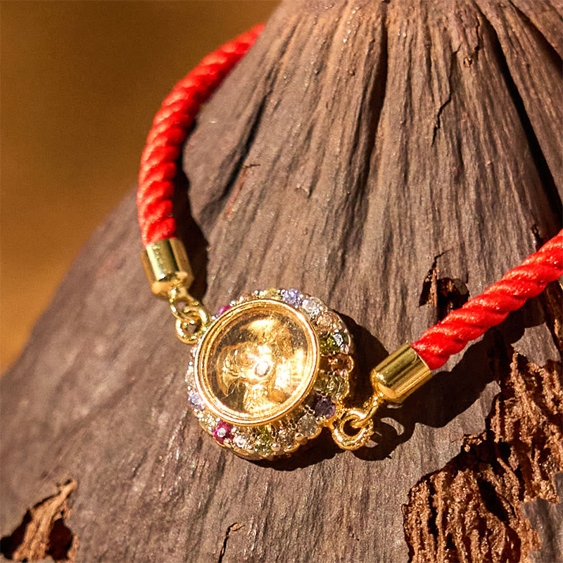 Copper Brass Color Rotatable Windmill Feng Sheng Shui Qi Fu Red String Faith Braided Bracelet