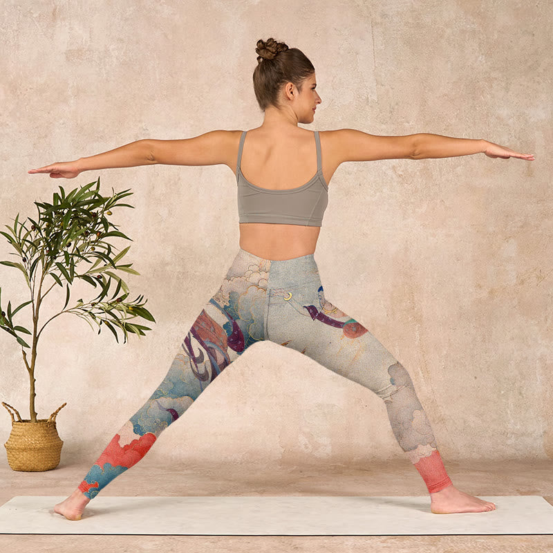 Dunhuang Flying Apsaras Auspicious Clouds Print Fitness Leggings Women's Yoga Pants