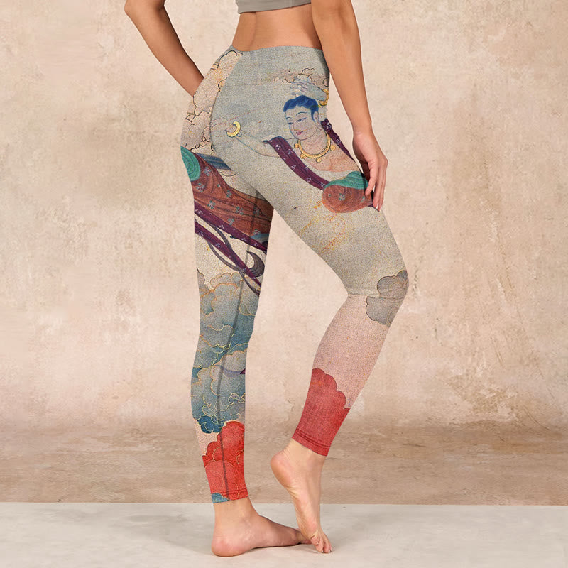 Dunhuang Flying Apsaras Auspicious Clouds Print Fitness Leggings Women's Yoga Pants