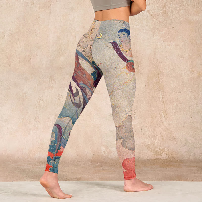 Dunhuang Flying Apsaras Auspicious Clouds Print Fitness Leggings Women's Yoga Pants