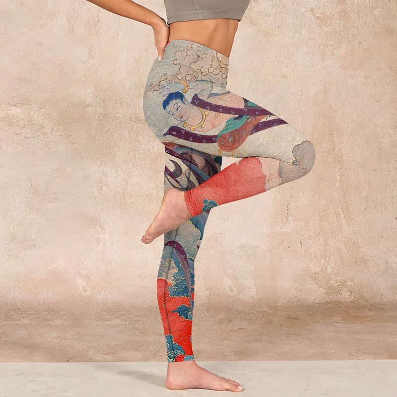 Dunhuang Flying Apsaras Auspicious Clouds Print Fitness Leggings Women's Yoga Pants