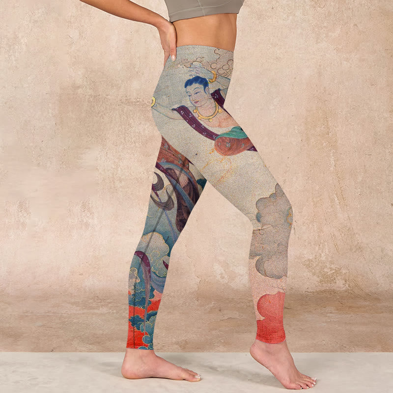 Dunhuang Flying Apsaras Auspicious Clouds Print Fitness Leggings Women's Yoga Pants