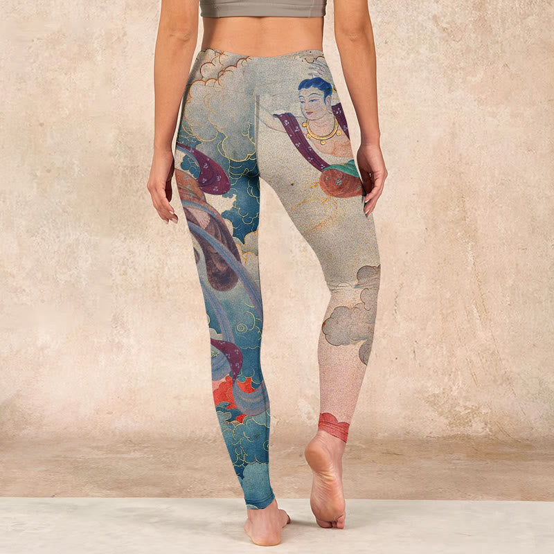 Dunhuang Flying Apsaras Auspicious Clouds Print Fitness Leggings Women's Yoga Pants