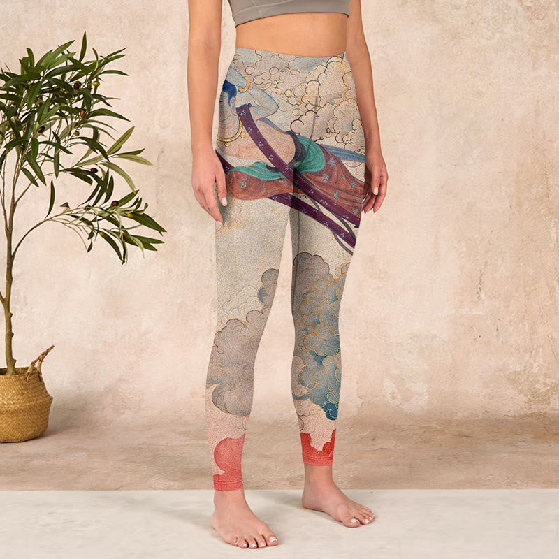 Dunhuang Flying Apsaras Auspicious Clouds Print Fitness Leggings Women's Yoga Pants