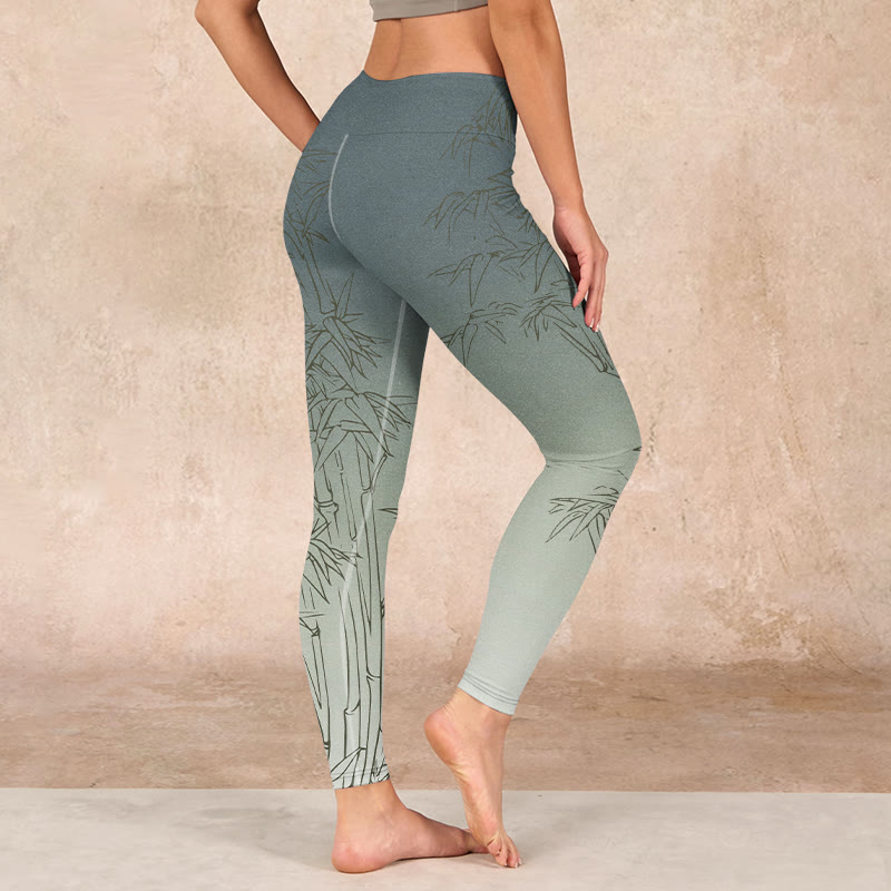 Bamboo Leaves Sketch Print Sports Leggings Women's Yoga Pants