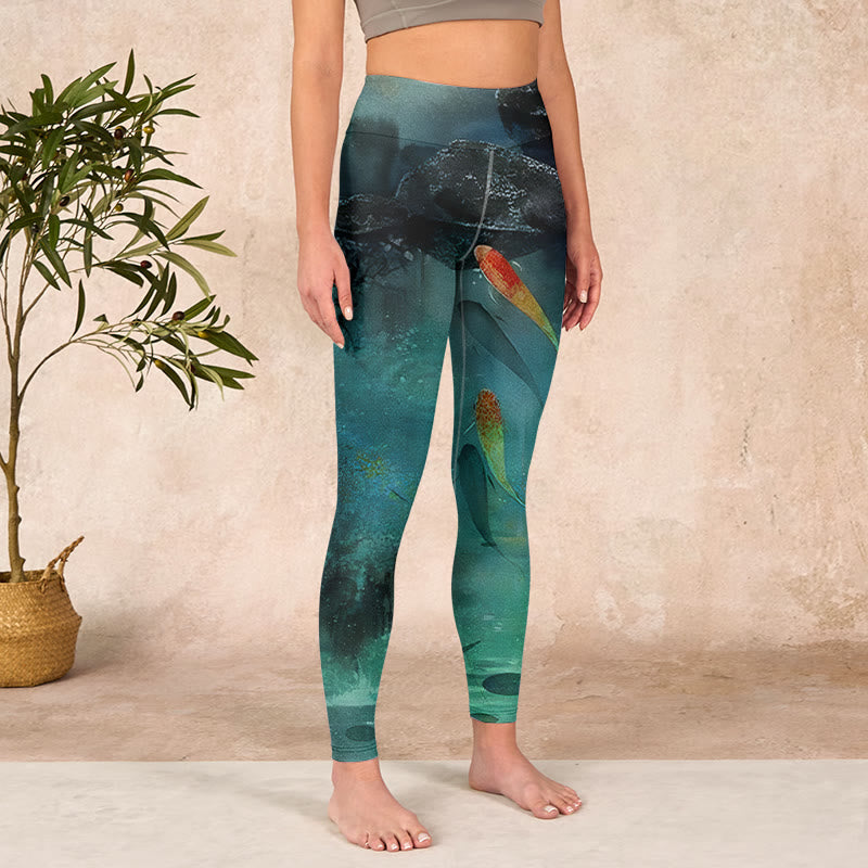 Pond Koi Fish Rocks Print Sports Leggings Women's Yoga Pants