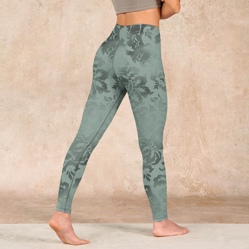 Casual Flower Leaves Print Gym Fitness Leggings Women's Yoga Pants