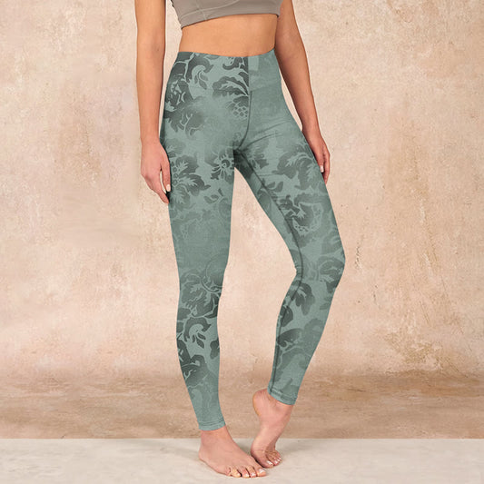 Casual Flower Leaves Print Gym Fitness Leggings Women's Yoga Pants