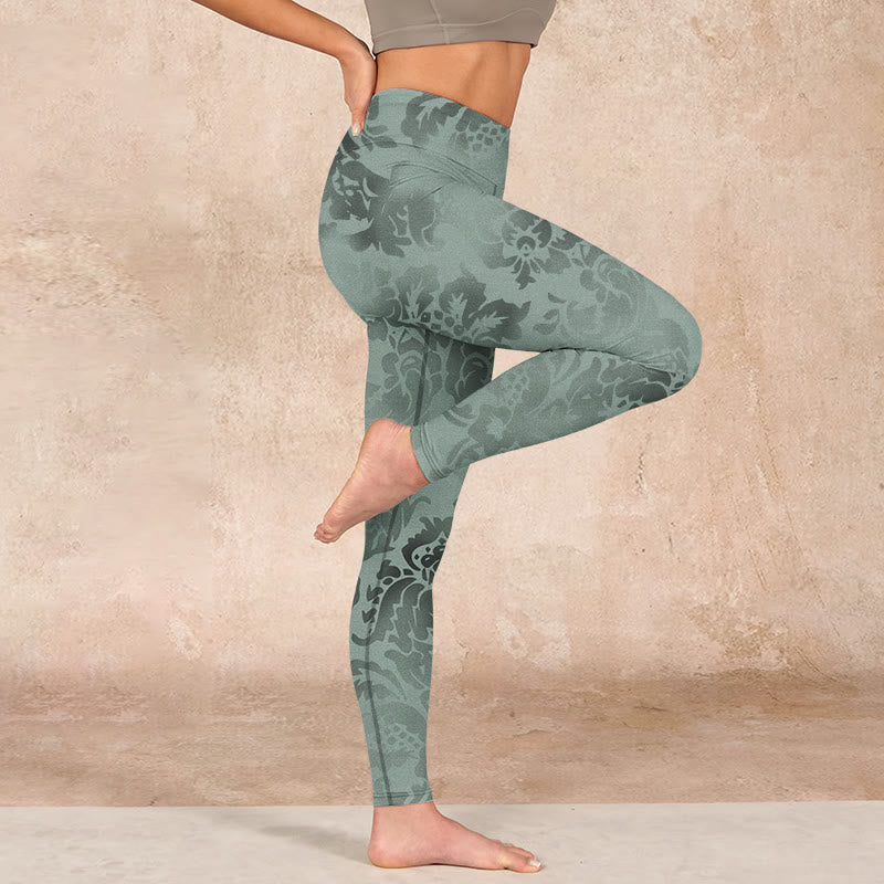 Casual Flower Leaves Print Gym Fitness Leggings Women's Yoga Pants