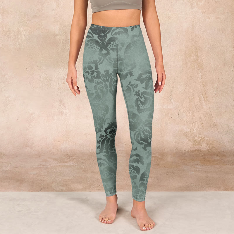 Casual Flower Leaves Print Gym Fitness Leggings Women's Yoga Pants