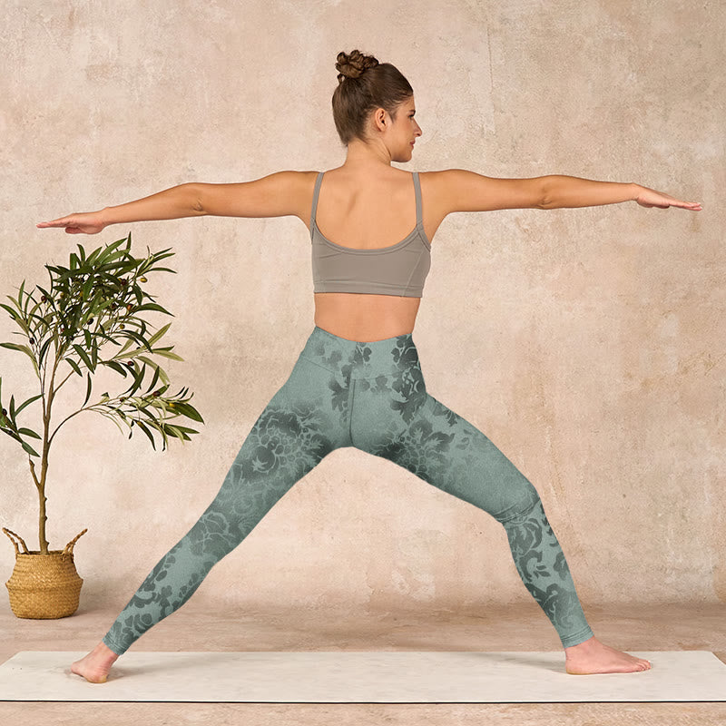Casual Flower Leaves Print Gym Fitness Leggings Women's Yoga Pants