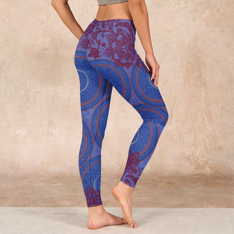 Purple Compass Mandala Flower Print Gym Fitness Leggings Women's Yoga Pants
