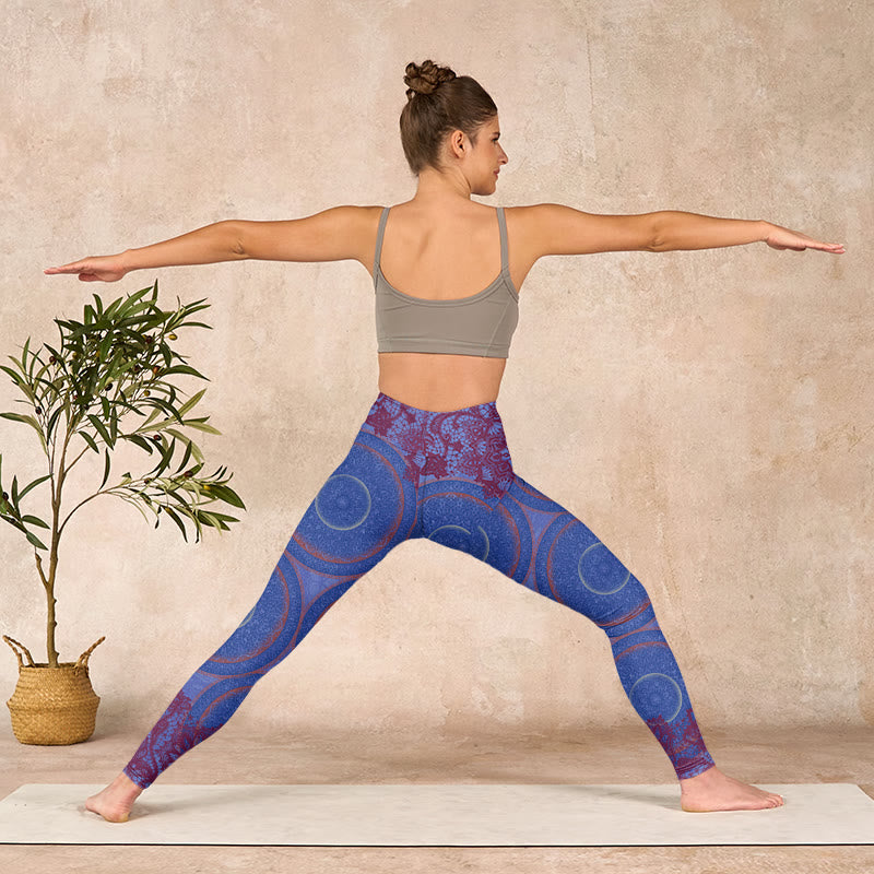Purple Compass Mandala Flower Print Gym Fitness Leggings Women's Yoga Pants