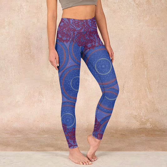 Purple Compass Mandala Flower Print Gym Fitness Leggings Women's Yoga Pants
