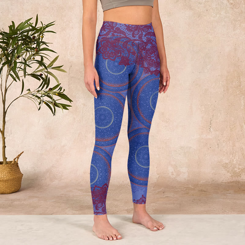Purple Compass Mandala Flower Print Gym Fitness Leggings Women's Yoga Pants