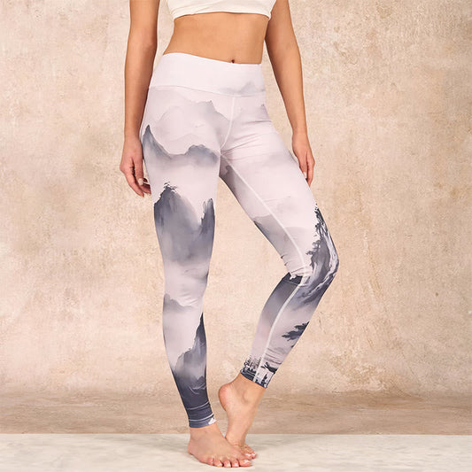 Splash-ink Landscape Painting Print Fitness Leggings Women's Yoga Pants