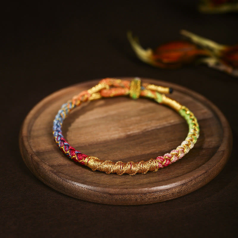 Tibetan Colorful Gold Thread Dragon Scale Knot Protection Braided Bracelet