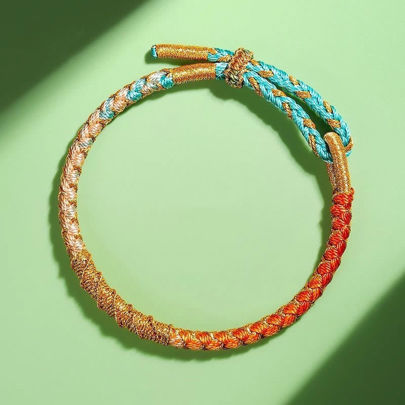 Tibetan Colorful Gold Thread Dragon Scale Knot Protection Braided Bracelet