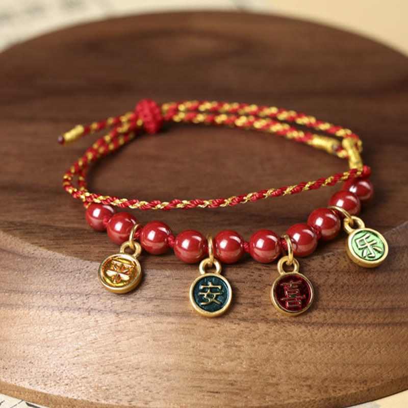 Cinnabar Peace And Joy Red String Adjustable Blessing Braided Bracelet