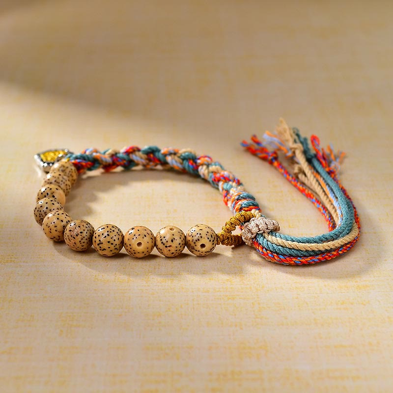 Tibetan Colored Rope Bodhi Seed Zakiram Goddess Of Wealth Adjustable Protection Bracelet