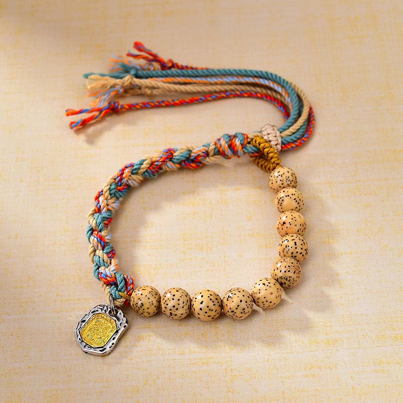 Tibetan Colored Rope Bodhi Seed Zakiram Goddess Of Wealth Adjustable Protection Bracelet