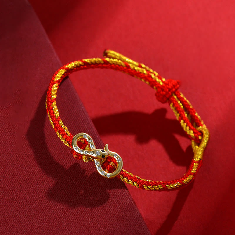 Red String Mobius Strip Year Of The Snake Luck Braided Bracelet