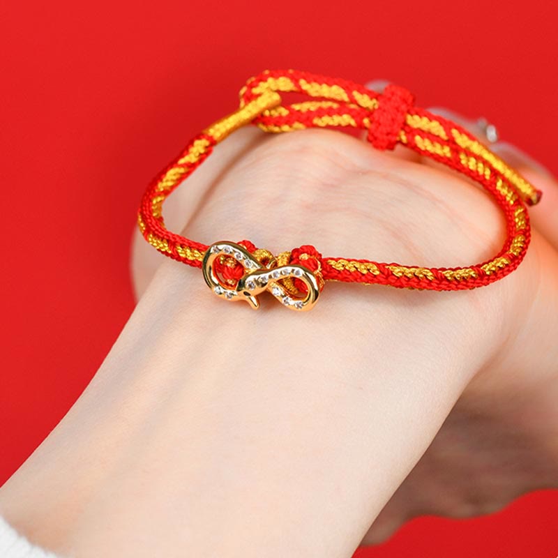 Red String Mobius Strip Year Of The Snake Luck Braided Bracelet