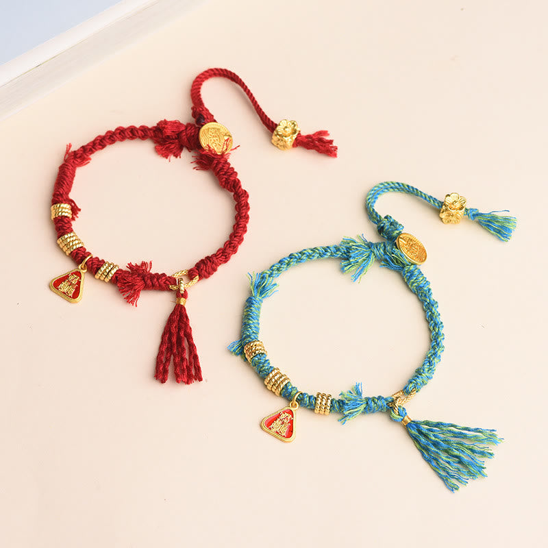 Tibetan String Zakiram Goddess Of Wealth Flower Tassel Protection Bracelet