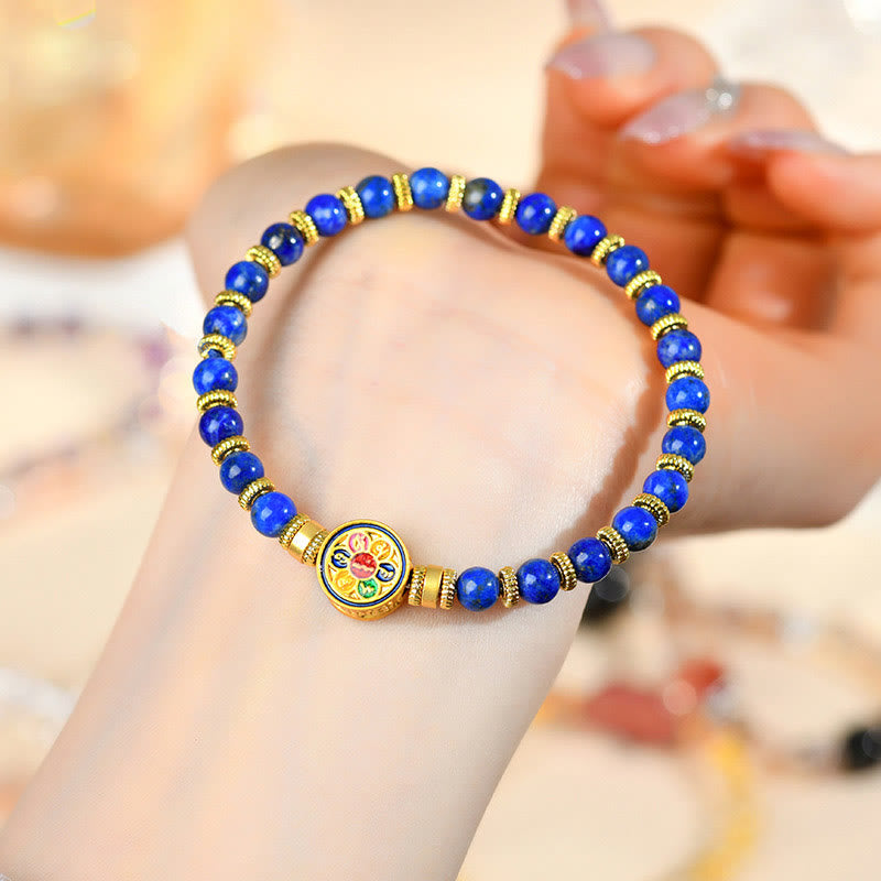 Natural Lazurite Lapis Lazuli Om Mani Padme Hum Bead Balance Bracelet