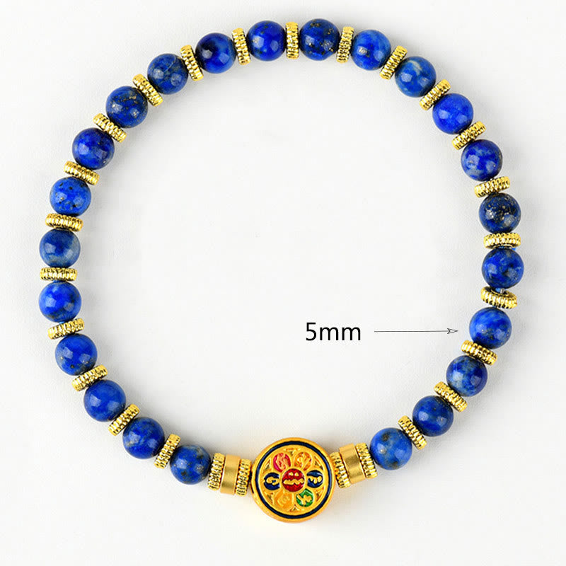 Natural Lazurite Lapis Lazuli Om Mani Padme Hum Bead Balance Bracelet