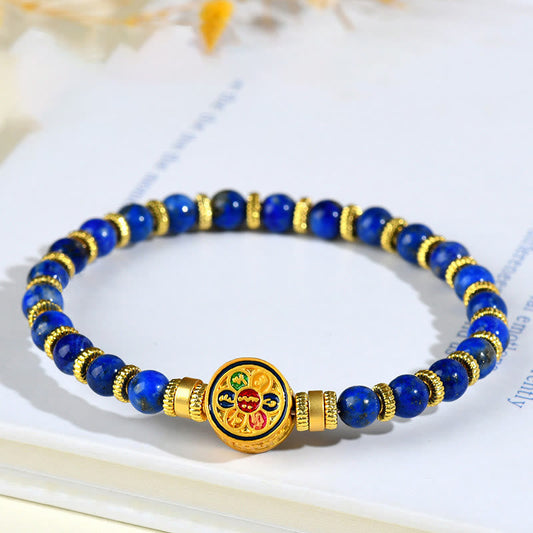 Natural Lazurite Lapis Lazuli Om Mani Padme Hum Bead Balance Bracelet