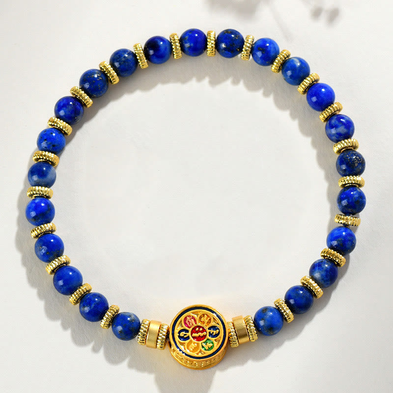 Natural Lazurite Lapis Lazuli Om Mani Padme Hum Bead Balance Bracelet