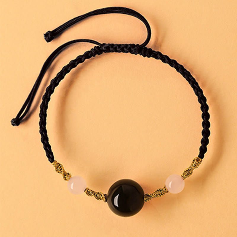 Hetian Jade Black Onyx Red Agate Bead Luck Braided Bracelet