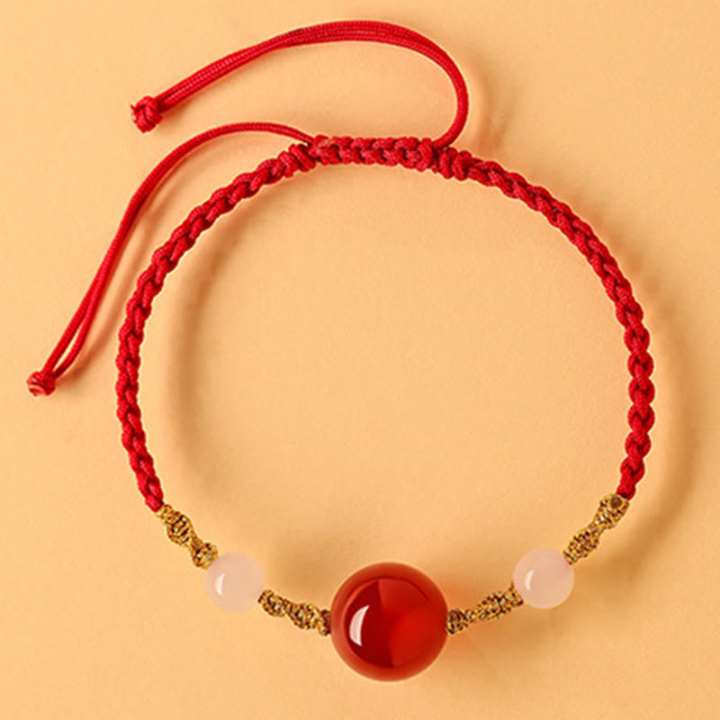 Hetian Jade Black Onyx Red Agate Bead Luck Braided Bracelet