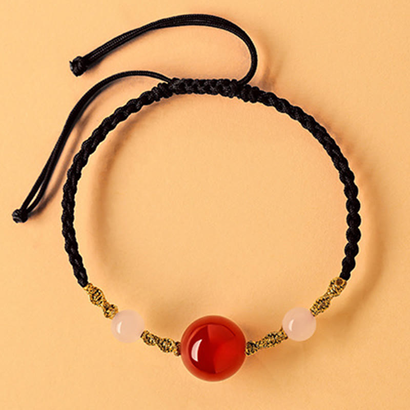Hetian Jade Black Onyx Red Agate Bead Luck Braided Bracelet