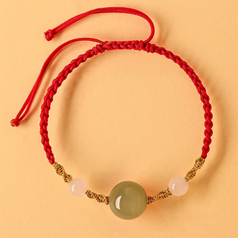 Hetian Jade Black Onyx Red Agate Bead Luck Braided Bracelet