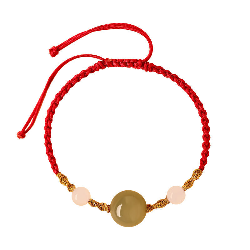 Hetian Jade Black Onyx Red Agate Bead Luck Braided Bracelet