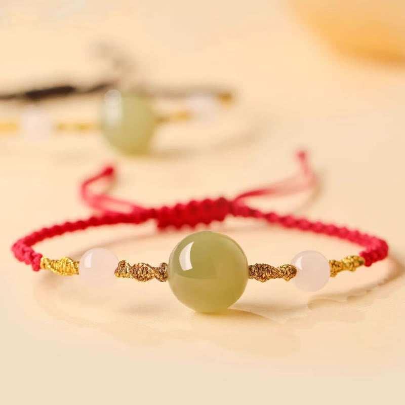 Hetian Jade Black Onyx Red Agate Bead Luck Braided Bracelet