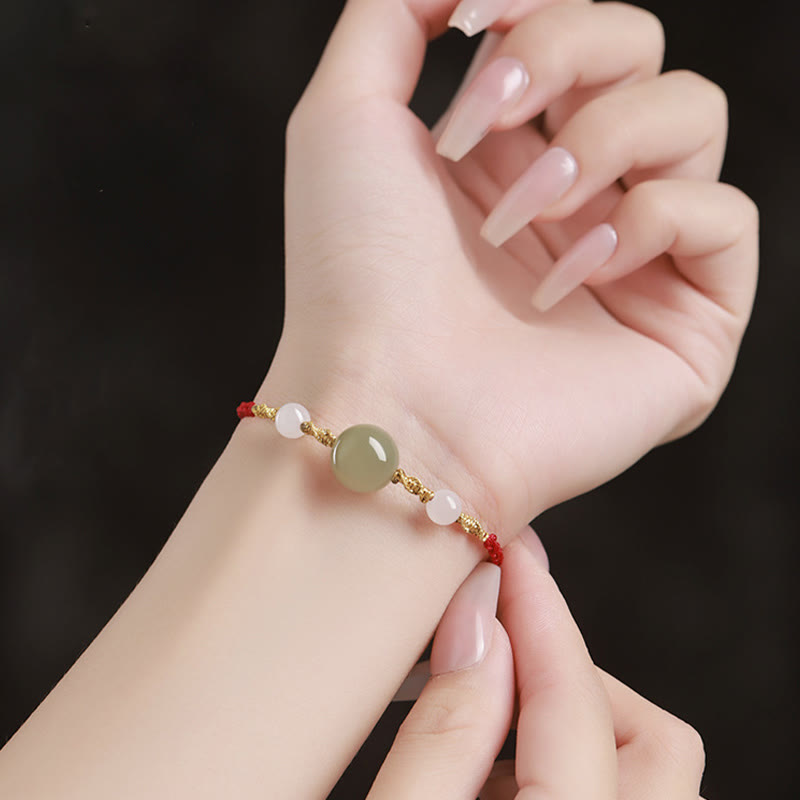 Hetian Jade Black Onyx Red Agate Bead Luck Braided Bracelet