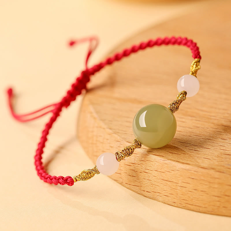 Hetian Jade Black Onyx Red Agate Bead Luck Braided Bracelet