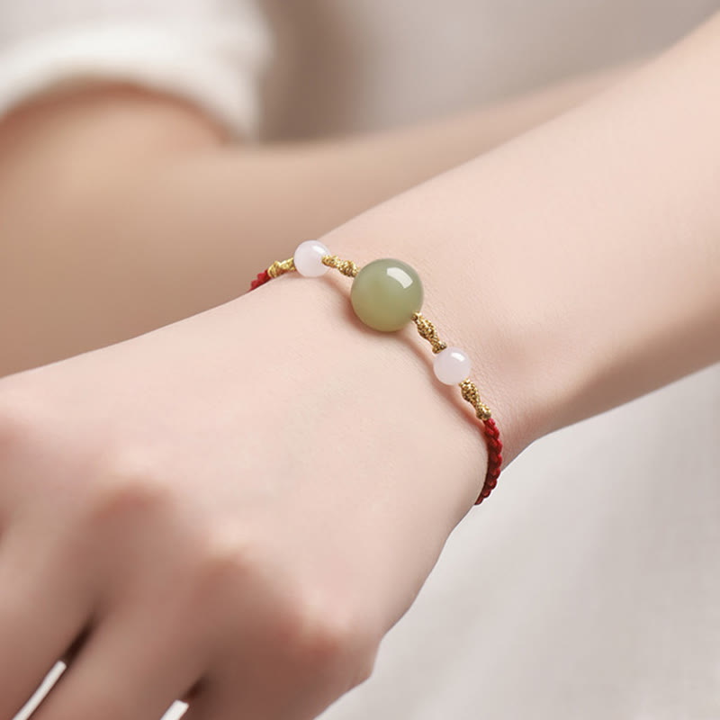 Hetian Jade Black Onyx Red Agate Bead Luck Braided Bracelet