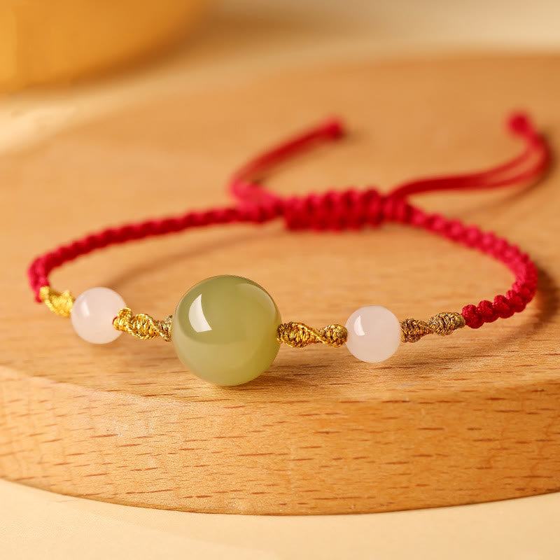 Hetian Jade Black Onyx Red Agate Bead Luck Braided Bracelet