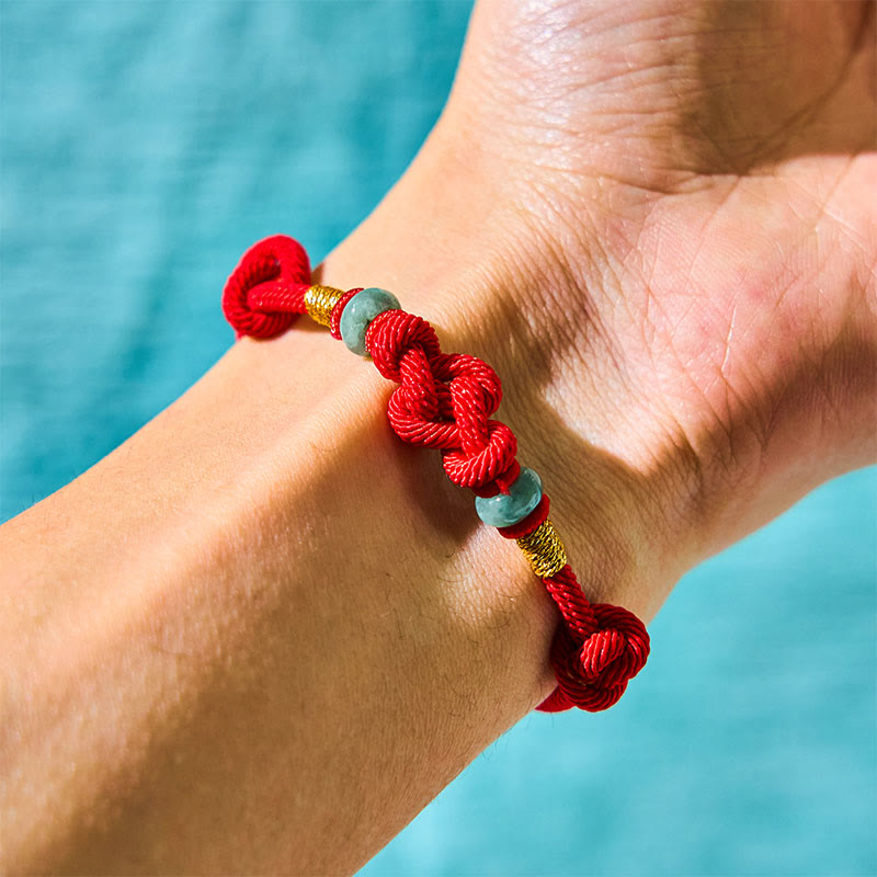Red String Jade Luck Fortune Knot Braided Couple Bracelet