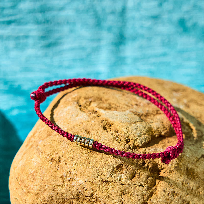 925 Sterling Silver Lucky Golden Bead Braided String Bracelet Anklet