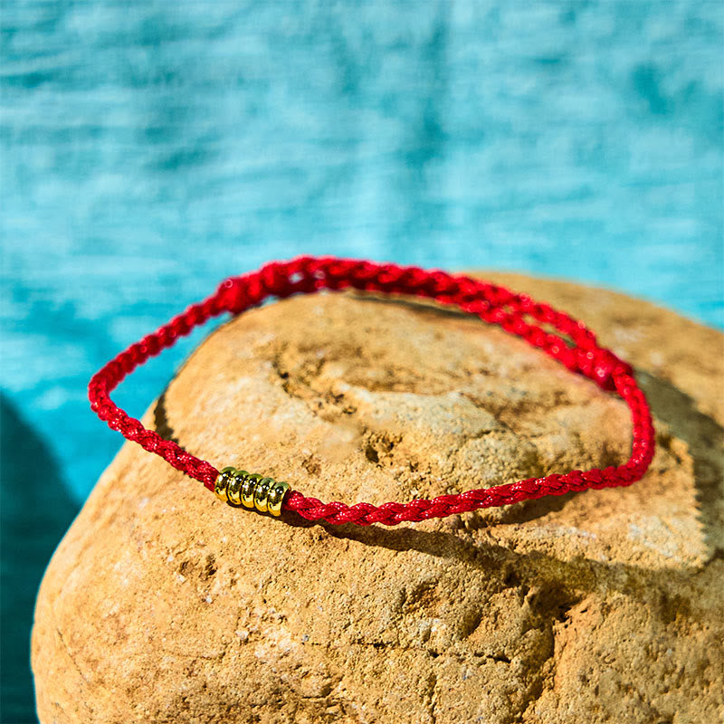 925 Sterling Silver Lucky Golden Bead Braided String Bracelet Anklet