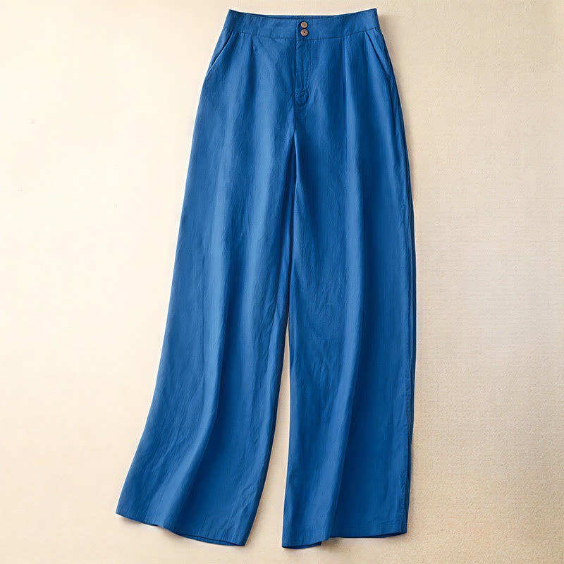 Summer Casual Simple Zipper Design Women's Wide Leg Pants With Pockets