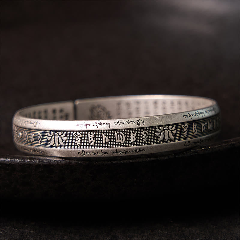 Om Mani Padme Hum Heart Sutra Mantra Lotus Peace Meditation Cuff Bracelet Bangle