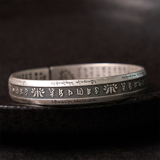 Om Mani Padme Hum Heart Sutra Mantra Lotus Peace Meditation Cuff Bracelet Bangle