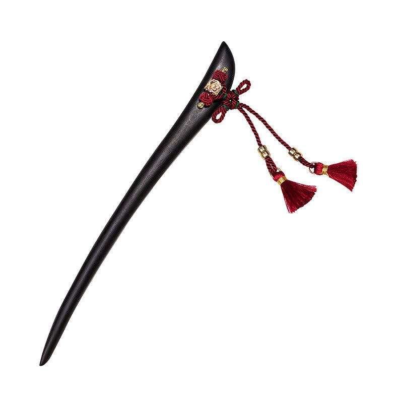 Ebony Red String Chinese Knot Tassel Protection Hairpin