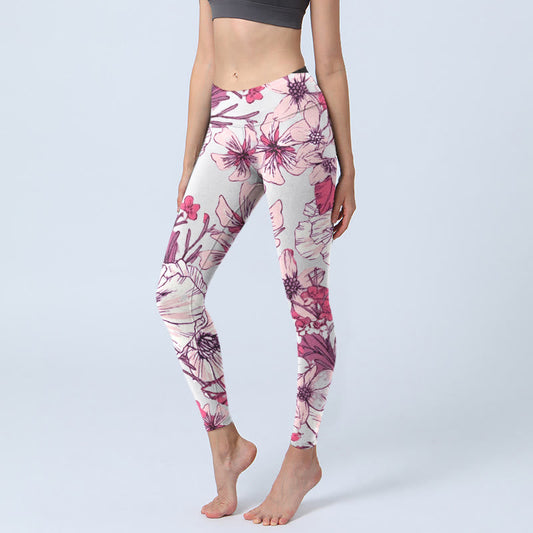 Pink Rose Red Flowers Print Exercise Leggings Women's Yoga Pants